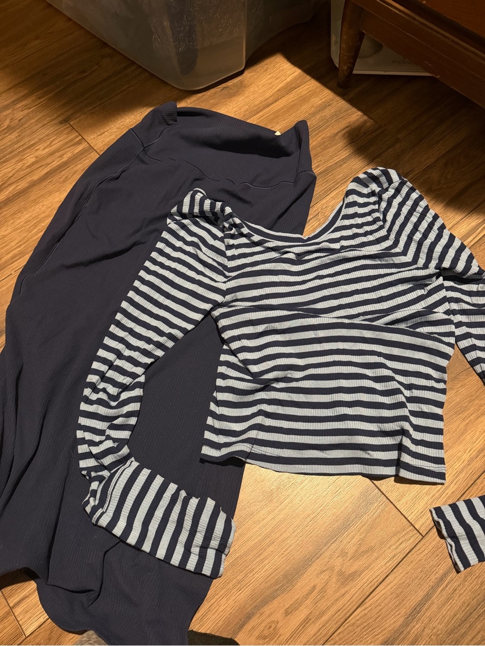 aerie Navy and White Striped Long Sleeve Top and Solid Navy Skirt Set